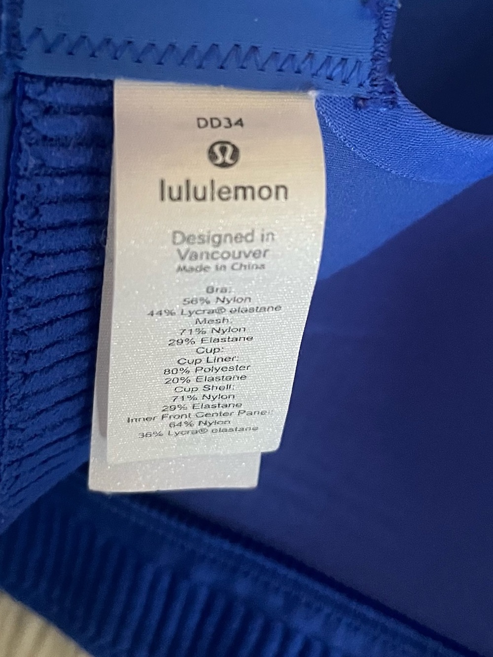 {Lululemon} Swift Speed Sports Bra High Support in Cerulean Blue - Womens 34DD - Picture 10 of 11